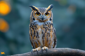 Owl perched on a branch gazing intently at its surroundings in a serene forest setting