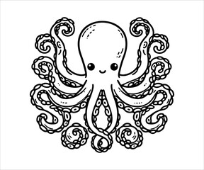 Octopus coloring page. Black and white vector illustration isolated on white background.