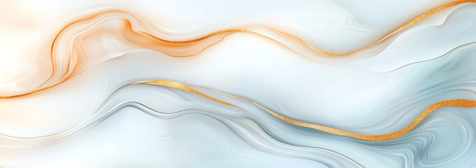 Obraz premium A stunning abstract background featuring flowing waves in soft tones of blue and orange. Ideal for use in digital designs, presentations, or as wallpaper for a calming effect.
