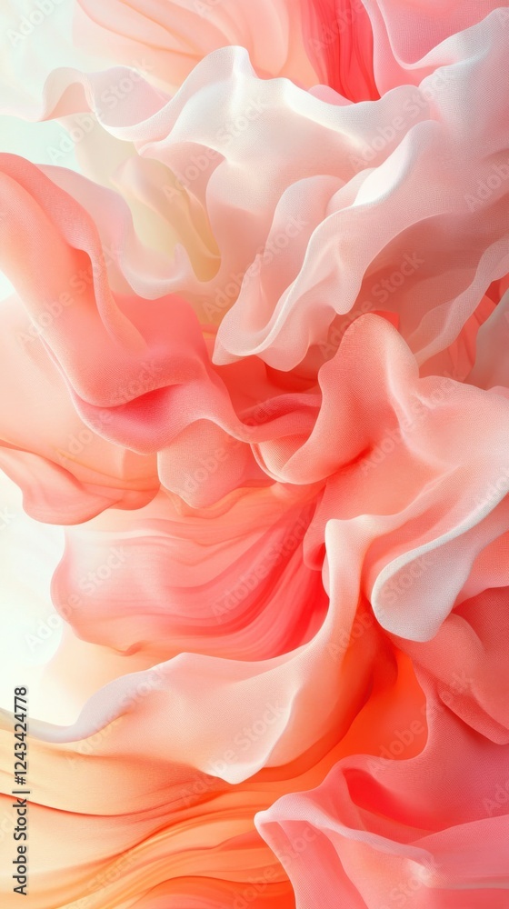 Poster Warm coral and soft apricot hues swirl together in an abstract display of color and motion