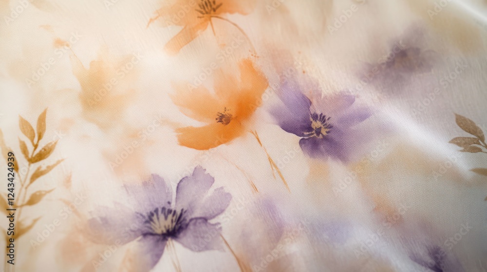 Poster muted lavender hues blend softly with delicate floral designs on textured fabric, creating a serene 