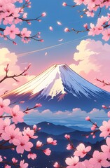 Peaceful Landscape of Mount Fuji Surrounded by Falling Sakura Petals Phone Background
