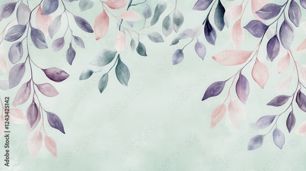 Aufkleber Soft watercolor branches adorned with lavender hues create a serene backdrop for artistic inspiration and tranquil ambiance