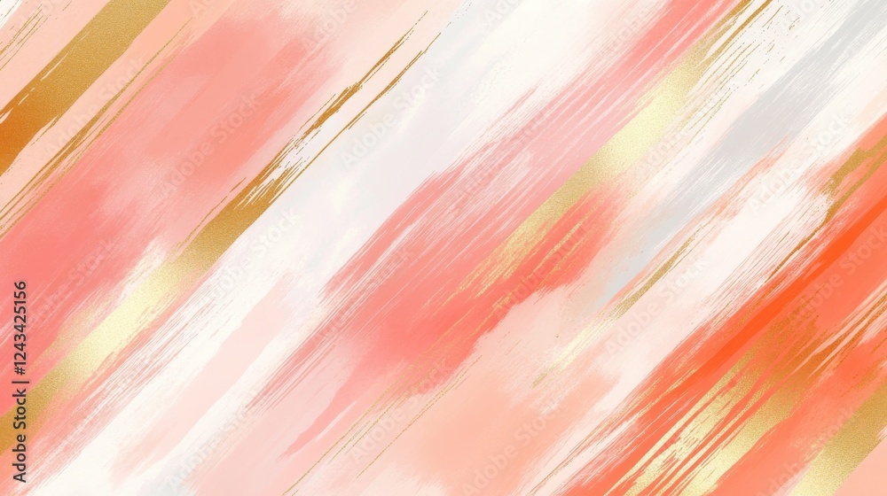 Poster soft pastel coral strokes create an elegant wash of color with golden accents in a serene abstract c