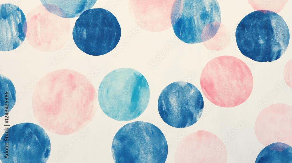 Aufkleber Soft pencil strokes create a colorful pattern of blue and pink circles on a light background