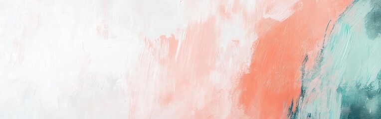 Fototapeta premium Soft pastel coral and mint brushstrokes create a serene abstract art piece in a tranquil setting