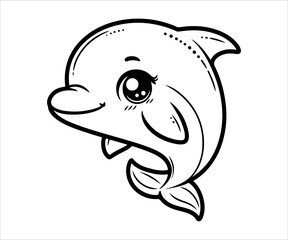 Cute cartoon dolphin. Vector illustration isolated on a white background.