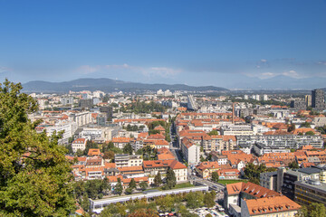 Fototapeta premium Ljubljana, Slovenia. Picturesque city view from the review site Ljubljanski grad.