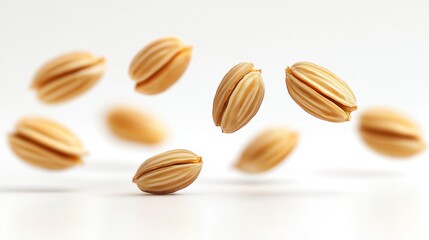 Light Brown Seeds Falling on White Background