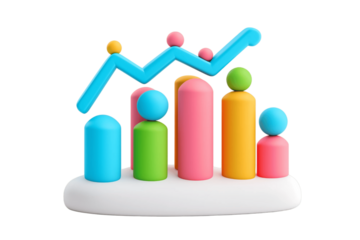 A stock market chart icon, plasticine 3D style, bright colors and simple lines, isolated on white background