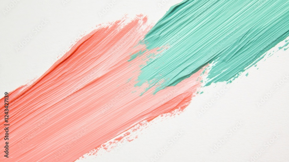 Aufkleber Minimalist art with coral and mint strokes creating an abstract background design in a contemporary style