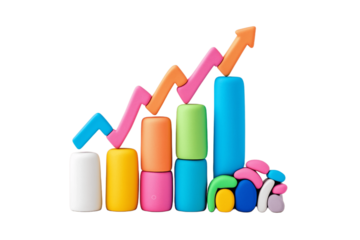 A stock market chart icon, plasticine 3D style, bright colors and simple lines, isolated on white background