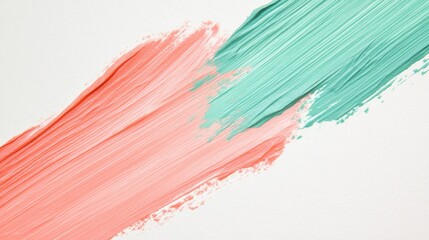 Minimalist art with coral and mint strokes creating an abstract background design in a contemporary style