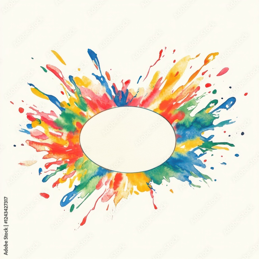 Aufkleber vibrant watercolor splash design with an oval center for customization in creative projects