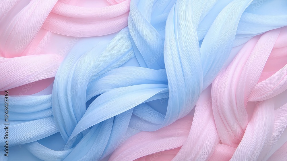Aufkleber Soft and flowing pastel fabric intertwines on a minimalist background creating an elegant visual experience