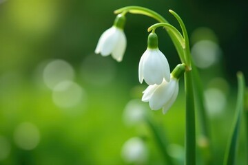 Delicate white flowers unfolding on a slender stem, bloom, garden
