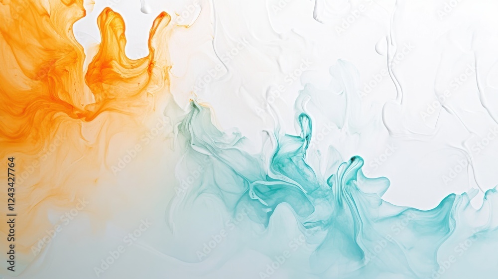 Poster white composition featuring elegant swirls of orange and teal in soft pencil style