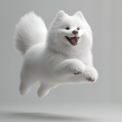 Fototapeta premium Playful Samoyed Dog Leaps Joyfully in Soft Fluffy Coat