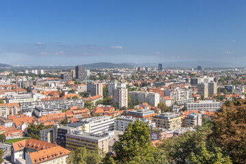 Fototapeta premium Ljubljana, Slovenia. Picturesque city view from the review site Ljubljanski grad.