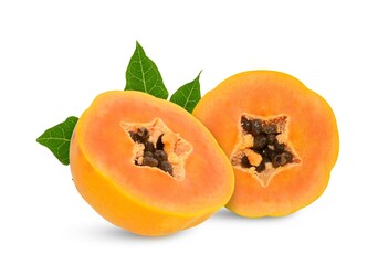 ripe papaya fruit with seeds isolated on white background. full depth of field