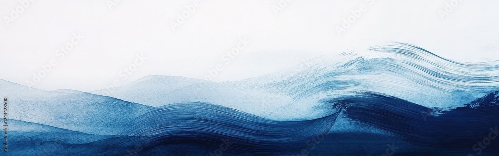 Poster elegant minimalist composition showcasing serene blue waves in a tranquil landscape under soft light