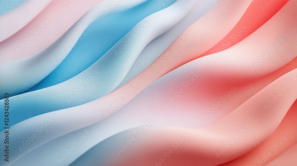 Aufkleber elegant smooth gradient fabric with flowing waves in soft blue and pink shades for design inspiratio