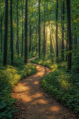 Obraz premium Sunlit Path Winding Through A Lush Green Forest