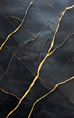 A stunning close-up of a textured surface featuring cracks filled with golden veins against a dark background, perfect for adding elegance and sophistication to any design.
