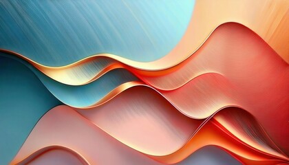 Obraz premium fluid abstract wave with metallic gold accents, soft gradient of blue, red, and peach