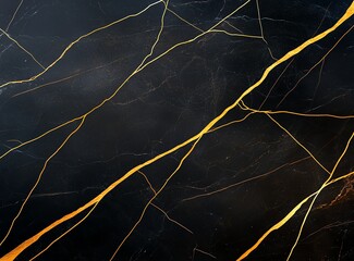 A stunning close-up of black marble with striking golden veins, perfect for backgrounds, textures, and modern design projects, adding elegance and sophistication to various applica