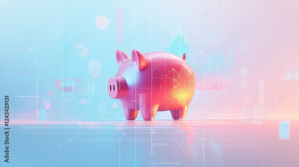 Leinwandbilder abstract representation of savings using a piggy bank amidst digital data visualization
