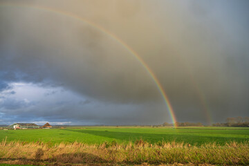 Rainbow Over Green Field and Farmhouse, Den Hoorn, Texel, Netherlands