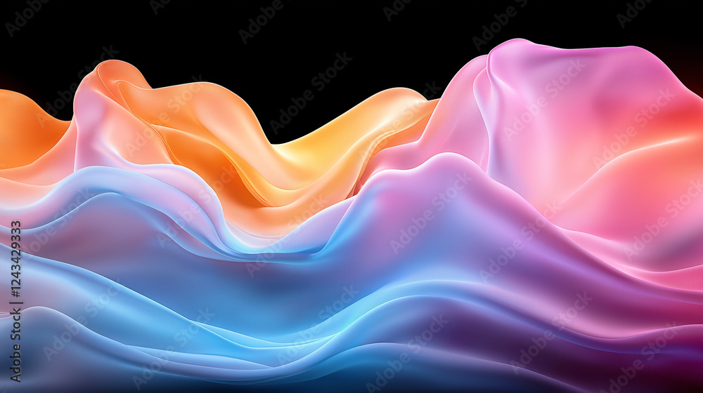 Poster shadows and light intertwine to create flowing abstract patterns in vibrant hues and textures