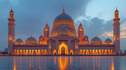 Fototapeta premium Illuminated Mosque at Sunset