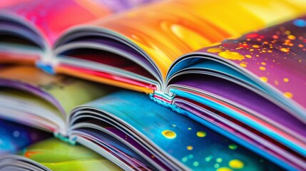 Brightly coloured books with abstract patterns, background for creative projects, covers or advertisements for children's books and educational materials.