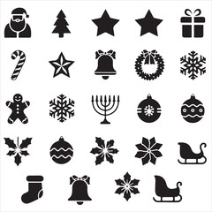 set of black vector various Christmas icon silhouette