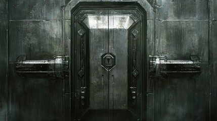 A vault door with a high-security lock surrounded by sleek metallic textures