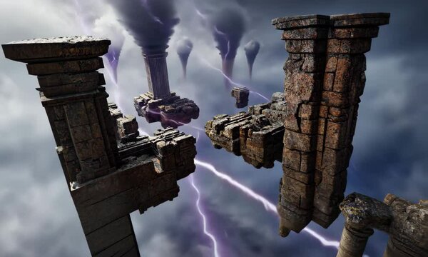 Ancient Ruins Suspended Over Storm Sky Fortress Chaos