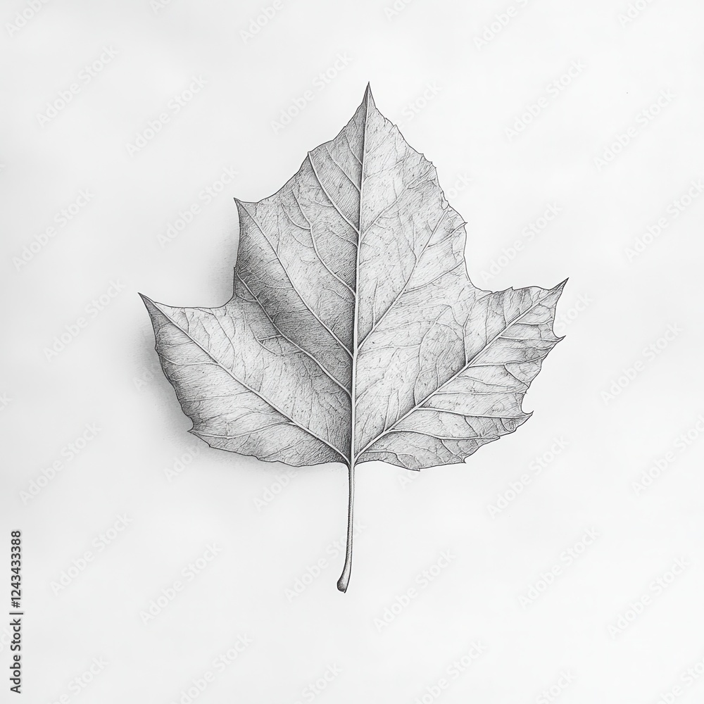 Poster detailed sketch of a single autumn leaf highlighting intricate vein patterns and natural textures in