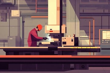 Industrial Worker Using Advanced Machinery in Modern Factory Setting