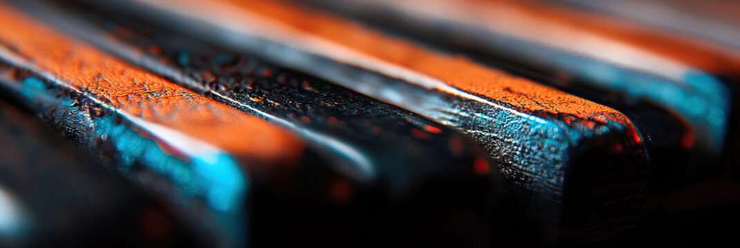 Macro Photograph of Parallel Textured Objects with Orange and Teal Coloration