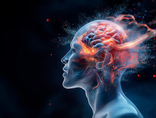 Fototapeta premium Stunning visualization of human mind showcasing creative chaos and neural activity