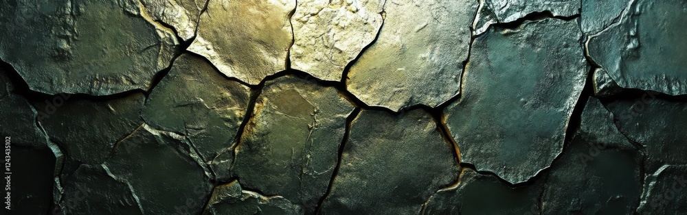 Poster Rustic metallic surface texture with rugged cracks and a smooth gradient in color