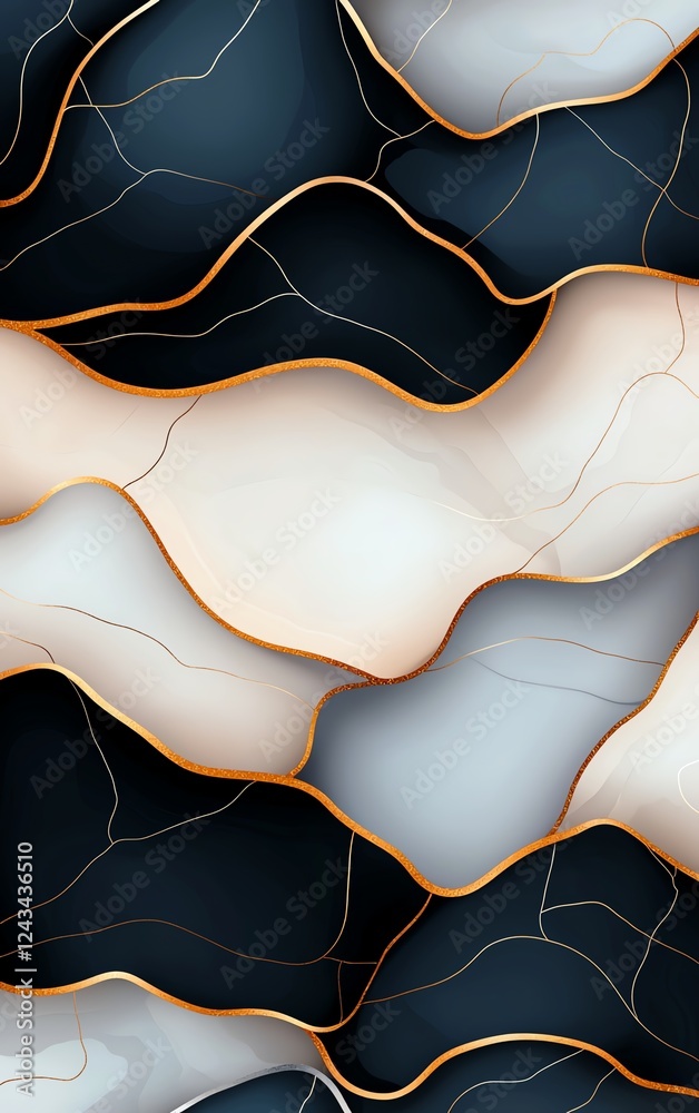 Poster an abstract digital art piece featuring flowing lines and wavy shapes in muted colors, creating a se