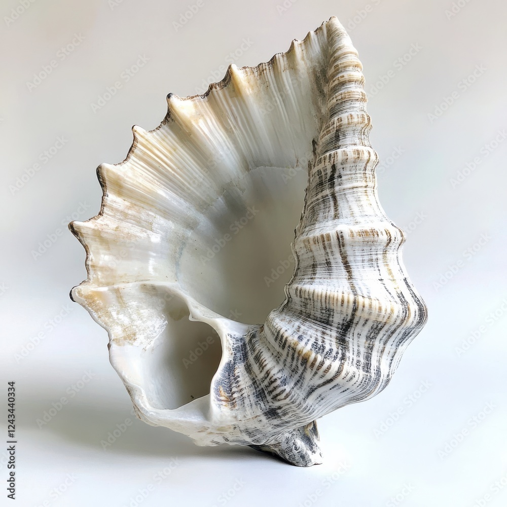 Poster discovering the intricate beauty of a detailed seashell showcasing natural patterns found on sandy s
