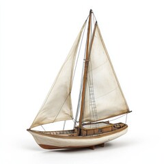 Obraz premium Detailed model of a sailboat with white sails showcasing craftsmanship in a serene setting
