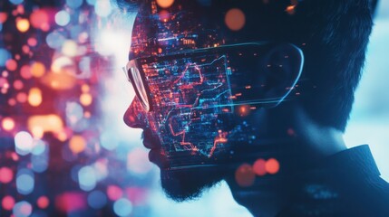 Conceptual representation of a designer immersed in digital creativity and innovation within a futuristic setting