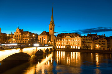 Zurich, January 25, 2025: General view from Zurich city center and canal.