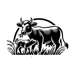 cow eating grass logo design