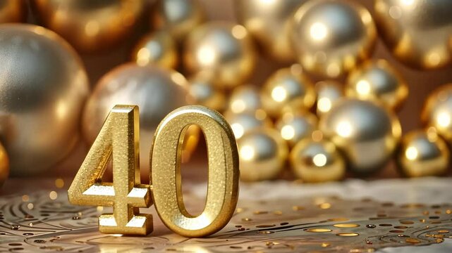 A festive atmosphere is created as golden number elements animate to mark the 40th birthday. Decorations shimmer in the background, enhancing the celebratory mood - Powered by Adobe